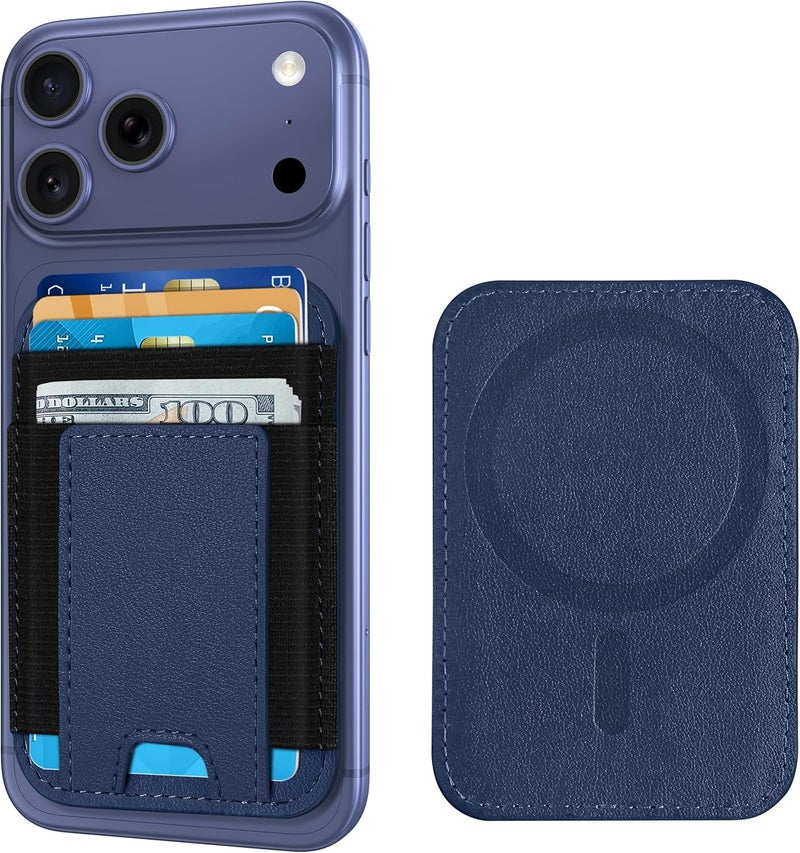 ExtreLife Upgraded for Magsafe Wallet, Strongest Magnetic Wallet, for iPhone Walle t Magsafe with 2 Card Slots, Magnetic Card Holder for iPhone 17/16/15/14/13/12 Series, Vegan Leather, Fit 7 Cards, Navy Blue - Image 1